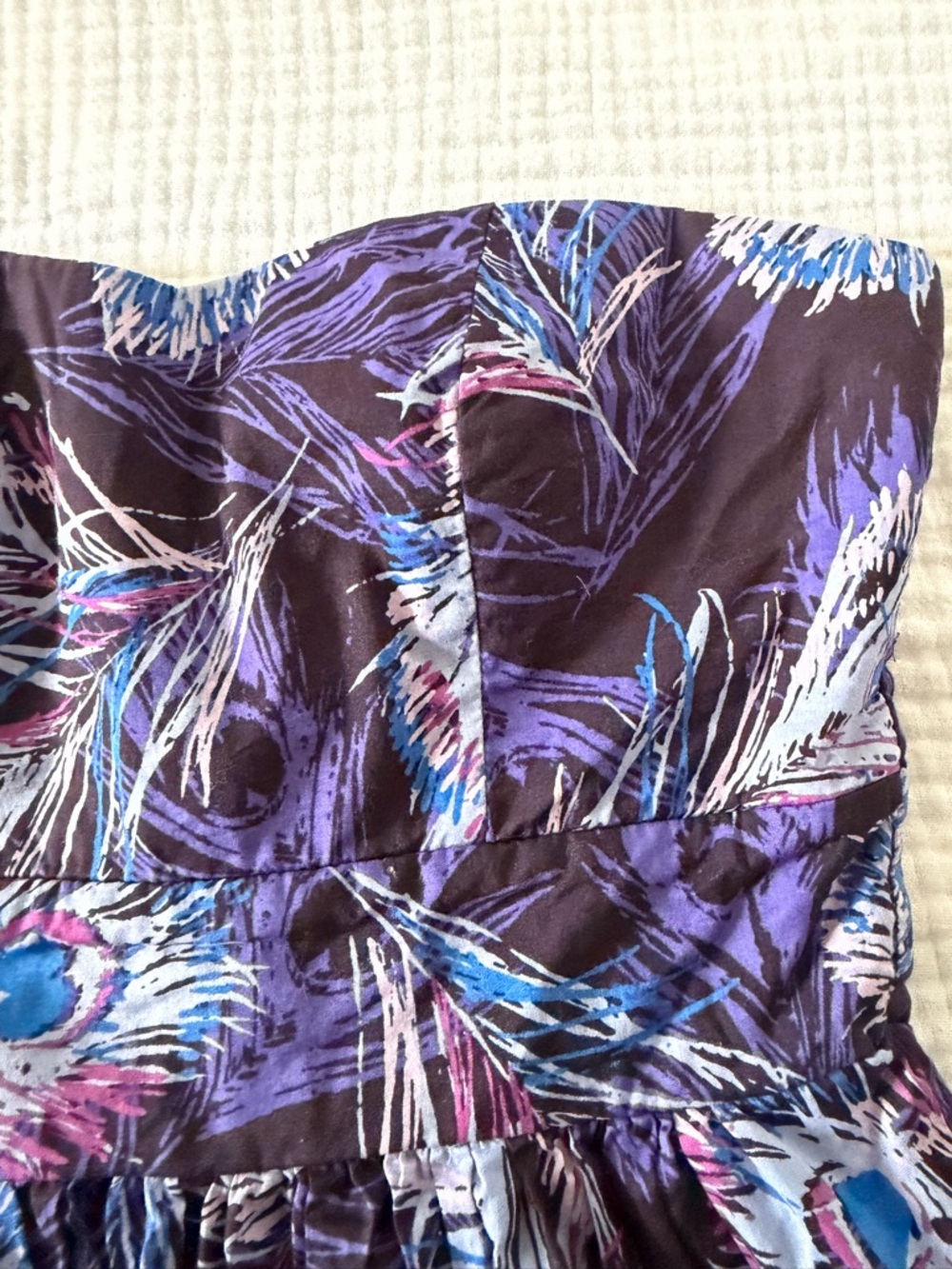 Forever 21 Girls' Strapless Peacock Feather Print Dress in Purple and Blue - Picture 3 of 3